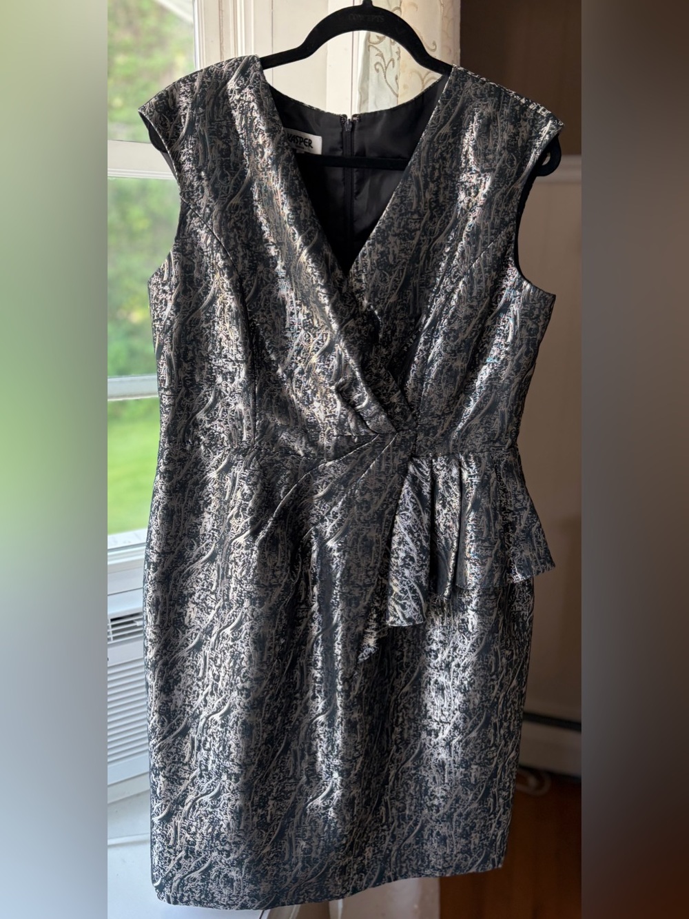 NWT Kasper Black/Metallic Glam Special Occasion Peplum Sheath Dress Sz 14